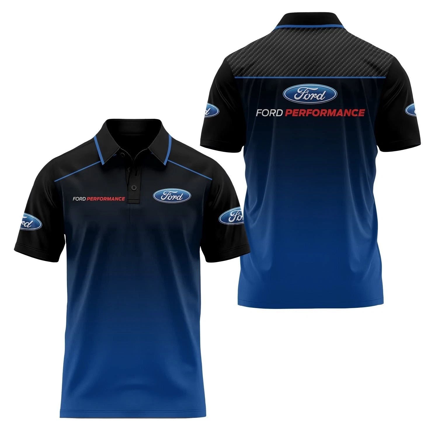 Men’s Fords Performance Polo Shirt 3D Printed Racing Casual Tee Blue Black