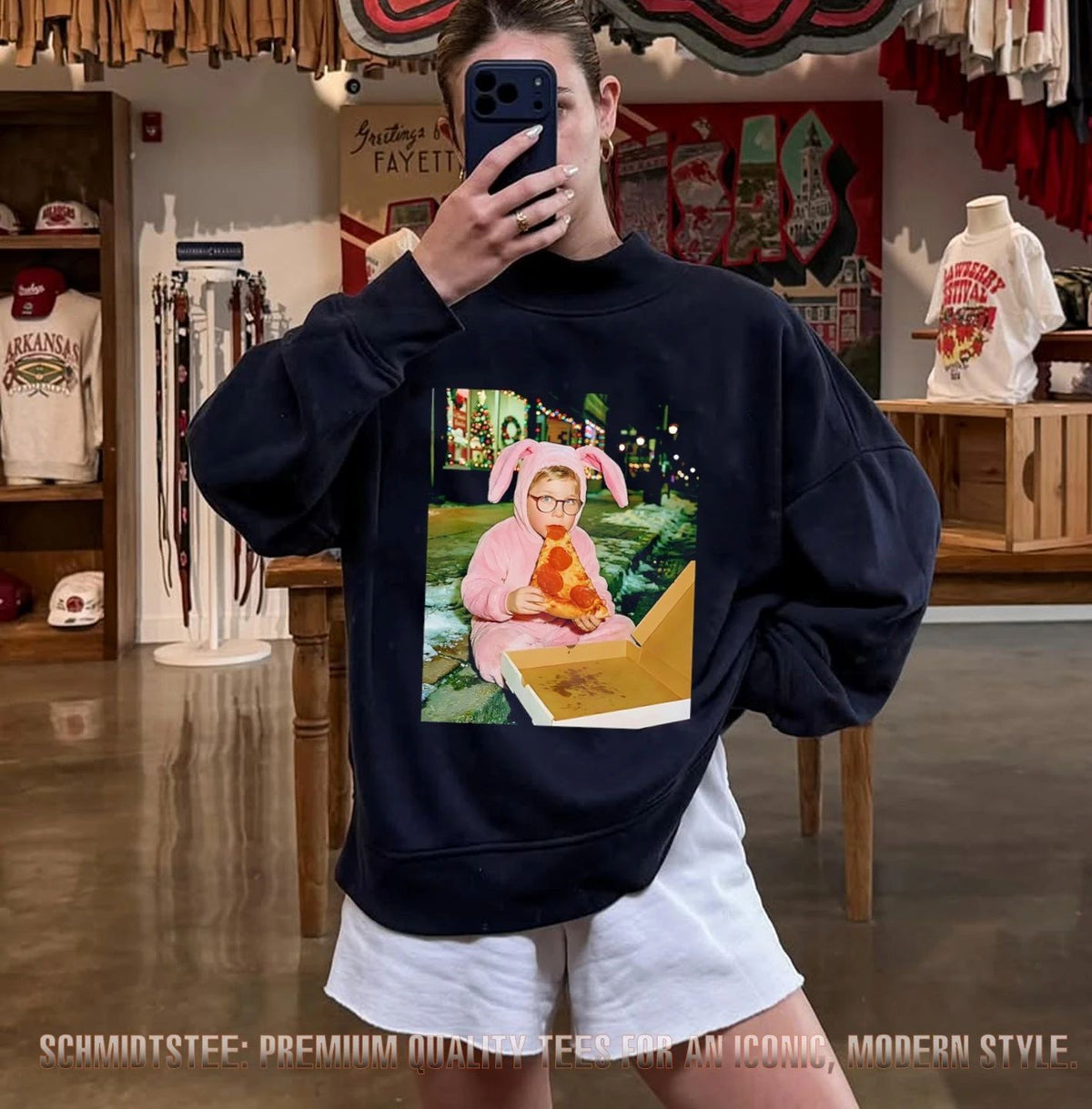 Ralphie Parker in Bunny Suit Eating Pizza from A Christmas Story shirt