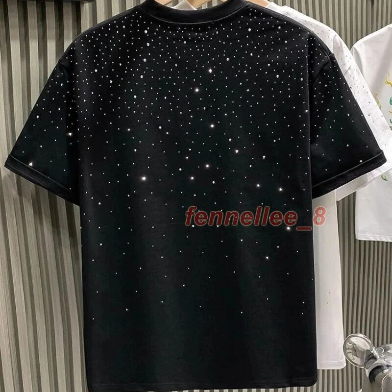 New Fashion Men's Rhinestone T-Shirt Summer Round Neck Short Sleeve Shirt Casual