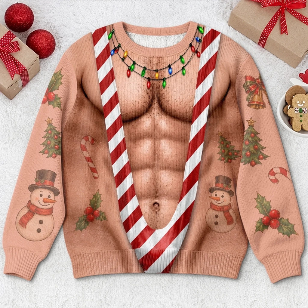 Custom Funny Patriotic Ugly Sweatshirt - Personalized Christmas Birthday Gifts For Men - Rocking Candy Cane Mankini Today