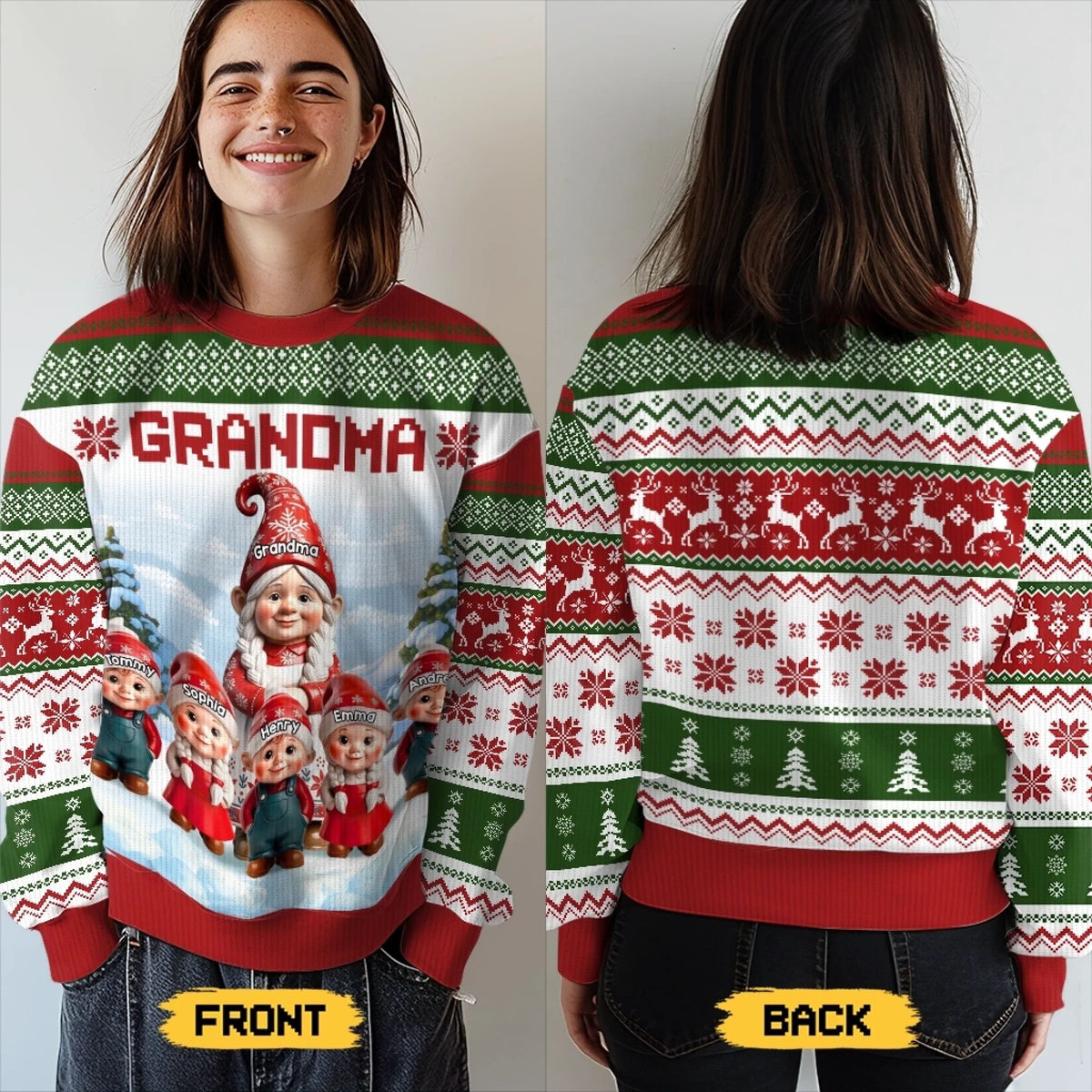 Custom Gnome Unisex Ugly Sweatshirt - Personalized Christmas Birthday Gifts For Grandma, Grandparent, Mom - Christmas Magic Shared Across Generations