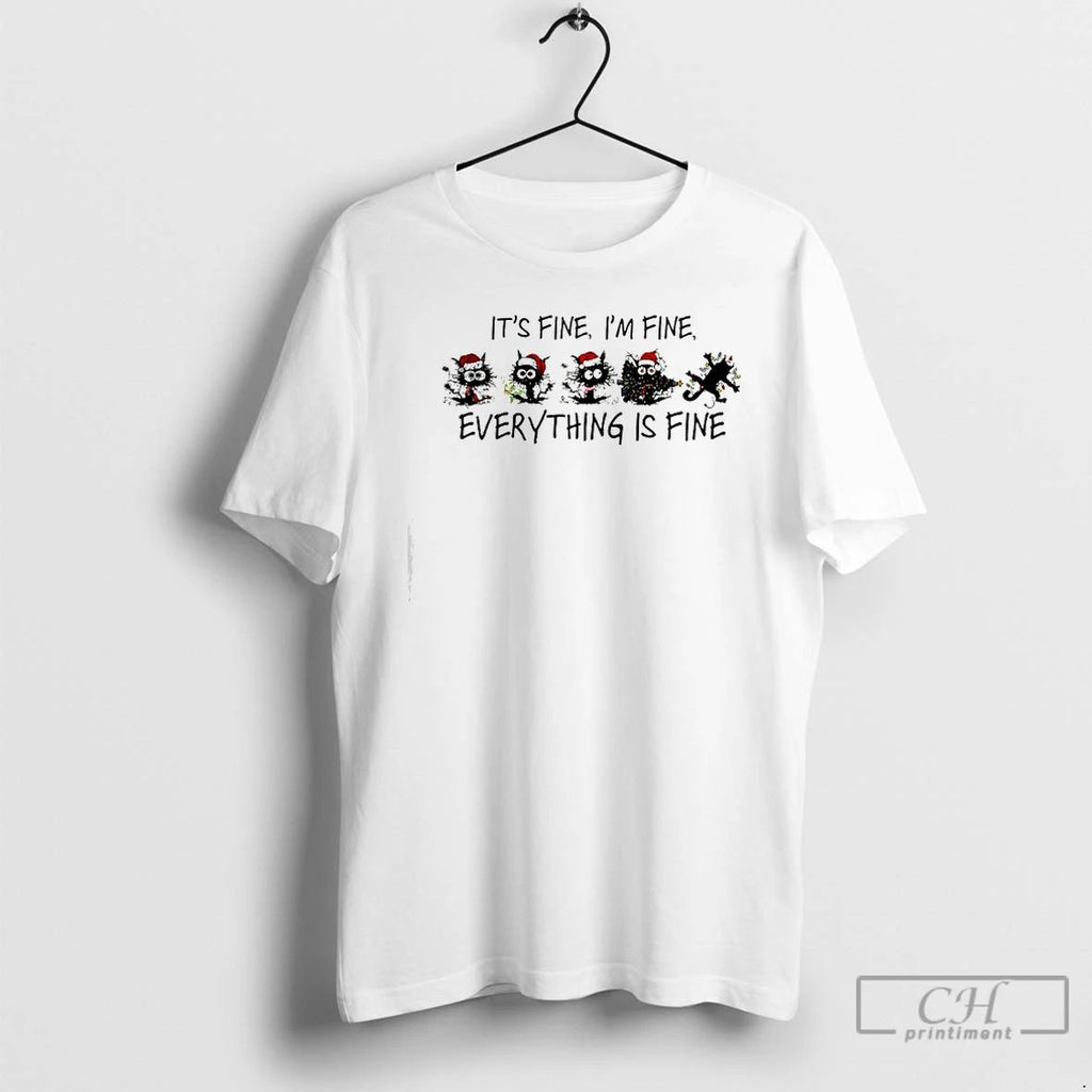 Premium Black Cat Christmas Its Fine Im Fine Everything Is Fine T Shirts