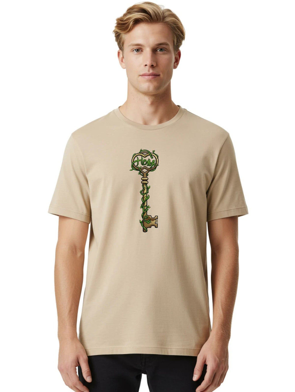 Hope-Key Mens Graphic Tee, 100% Cotton, Casual Summer Wear