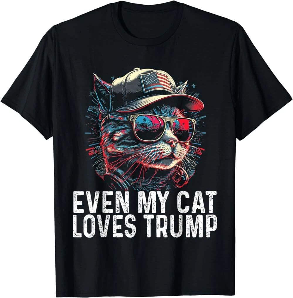 Even My Cat Loves Trump 2024, Cat Lover American Flag T-Shirt ,Unisex Tee