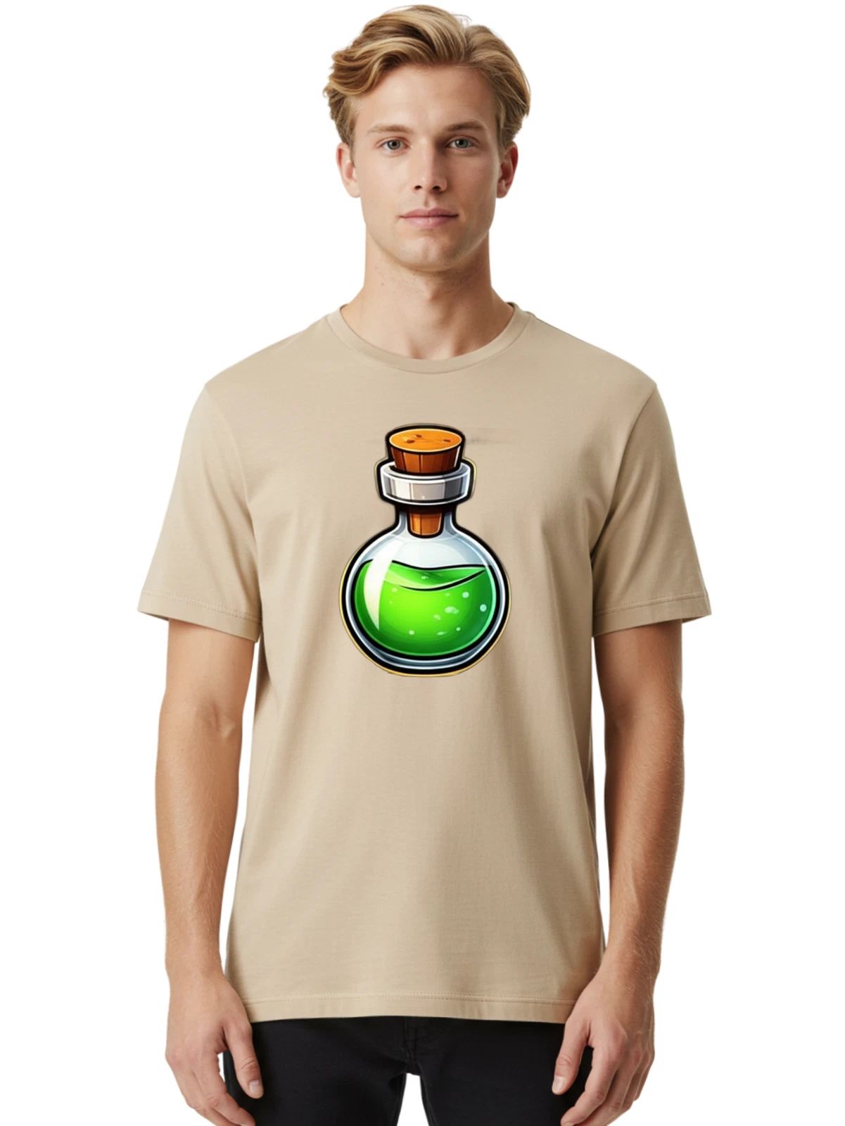 Potion-Bottle Mens Graphic Tee, 100% Cotton, Casual Summer Wear