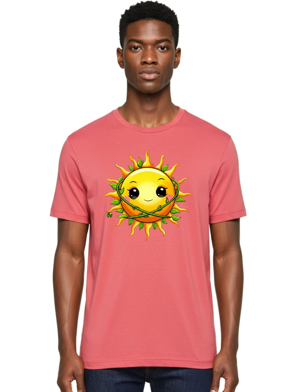 Kawaii-Sun Mens Graphic Tee, 100% Cotton, Casual Summer Wear