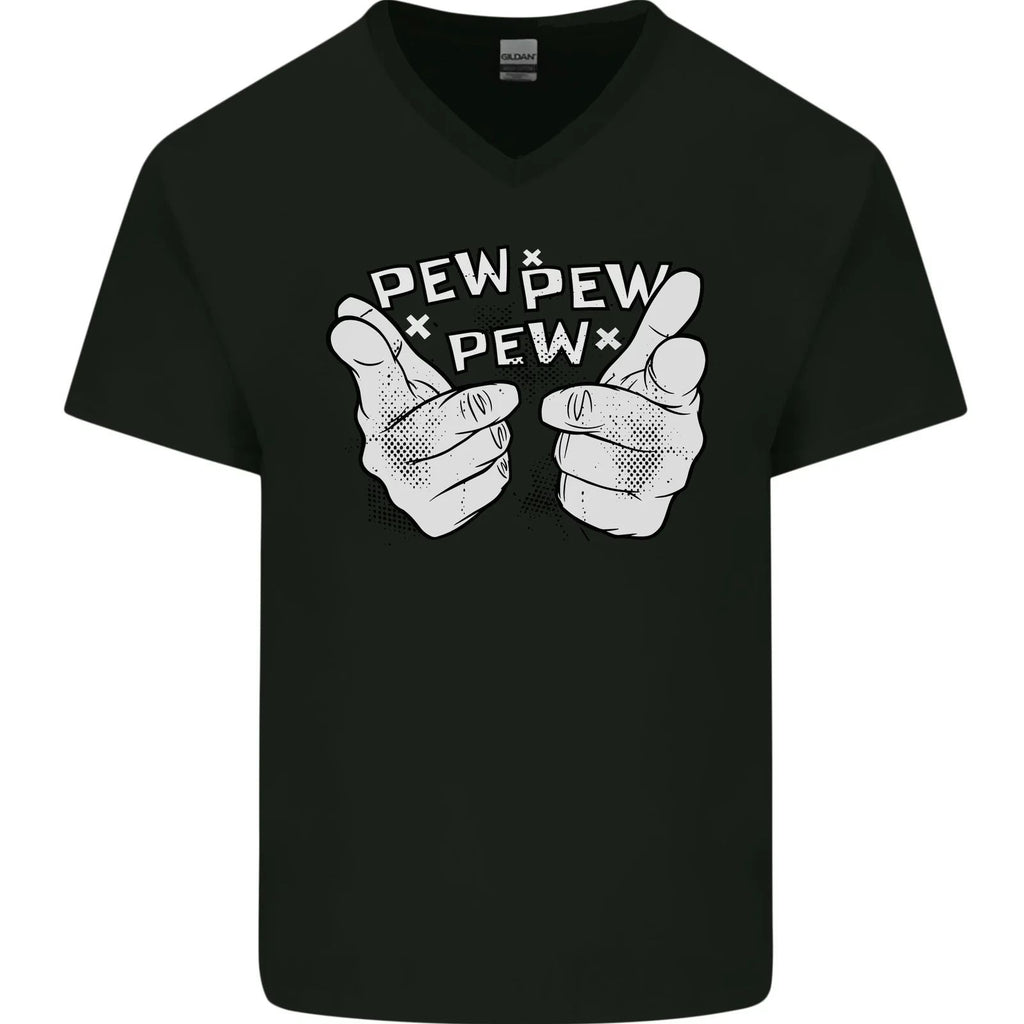 Pew Pew Pew Hands Funny Sci-Fi Lightsaber Mens V-Neck Cotton T-Shirt