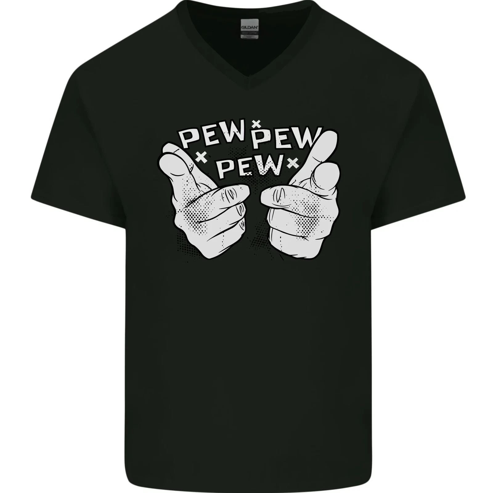 Pew Pew Pew Hands Funny Sci-Fi Lightsaber Mens V-Neck Cotton T-Shirt