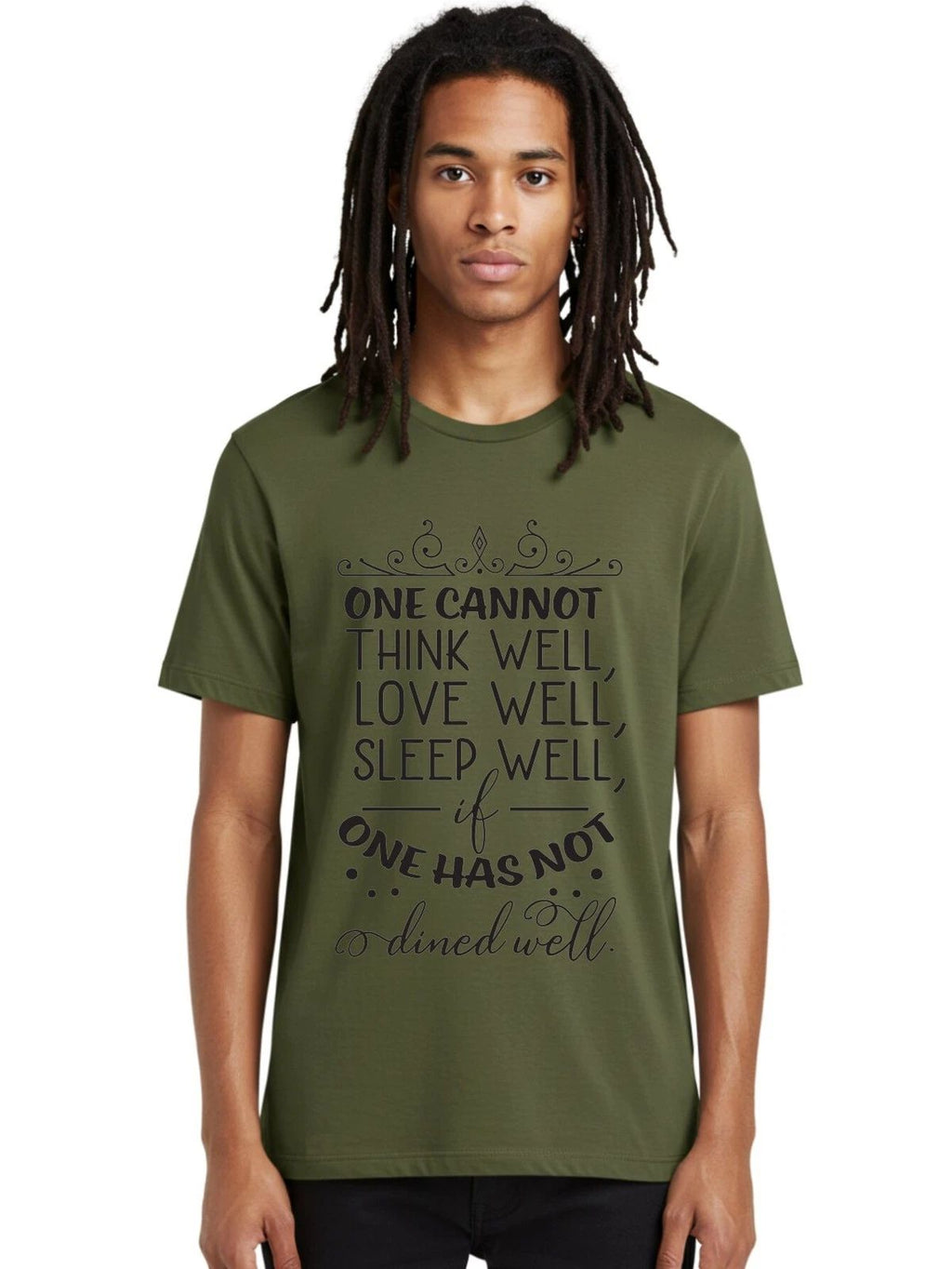 One-Cannot-Think-Well-Dined-Well Mens Graphic Tee,100% Cotton,Casual Summer Wear