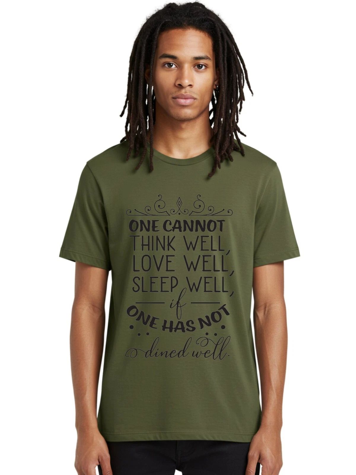 One-Cannot-Think-Well-Dined-Well Mens Graphic Tee,100% Cotton,Casual Summer Wear