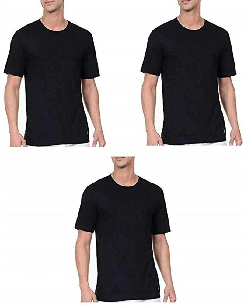 Nautica Men's 3-Pack Crew Neck Classic Fit Stretch Cotton T-Shirt, Black, Size S