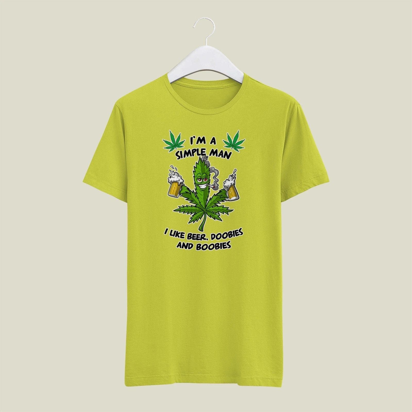 Yellow MEDIUM  Mens Gildan T Shirt Simple Man Beer Doobies Boobies 420 Weed