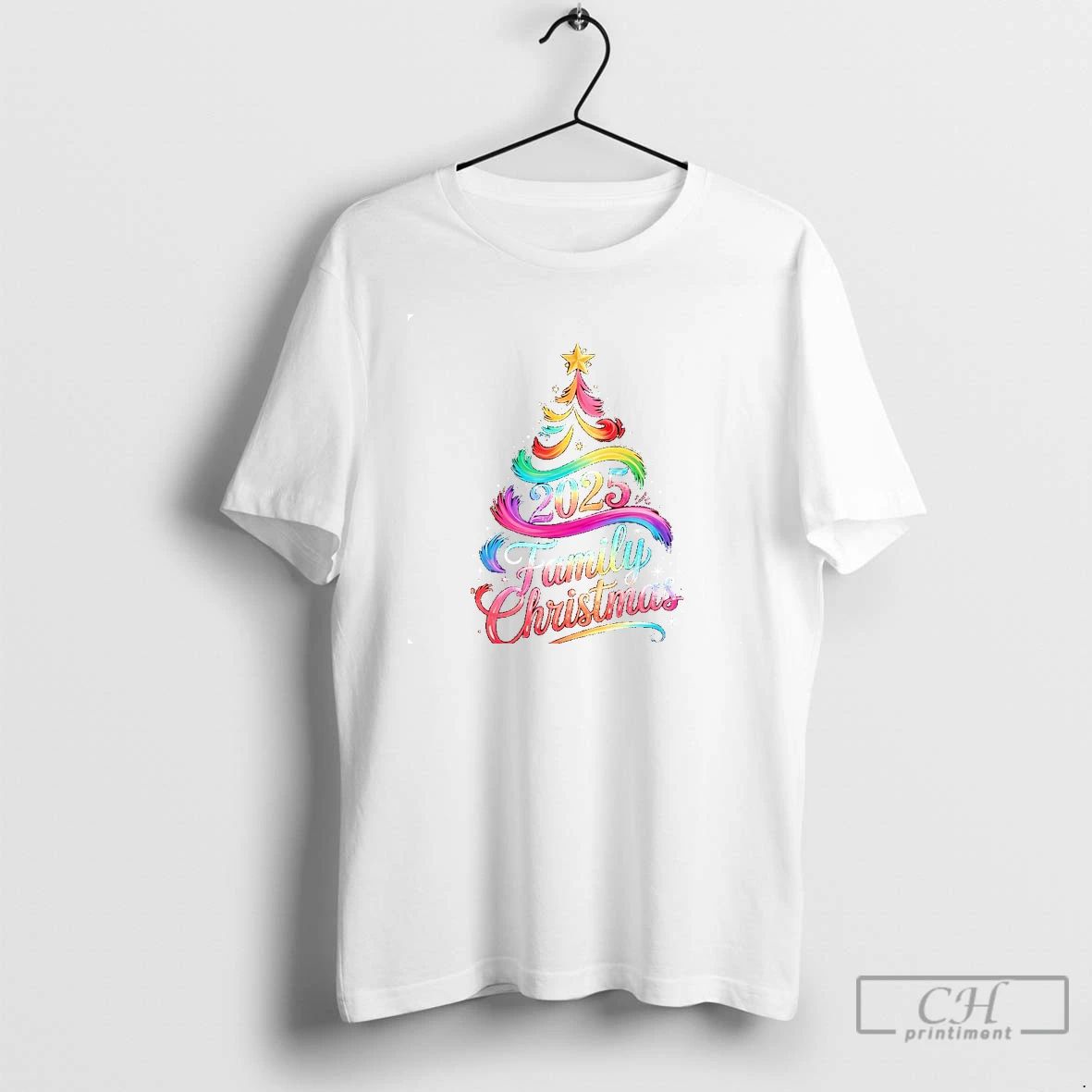 Classic 2025 Family Christmas Tree Rainbow Lights T Shirts
