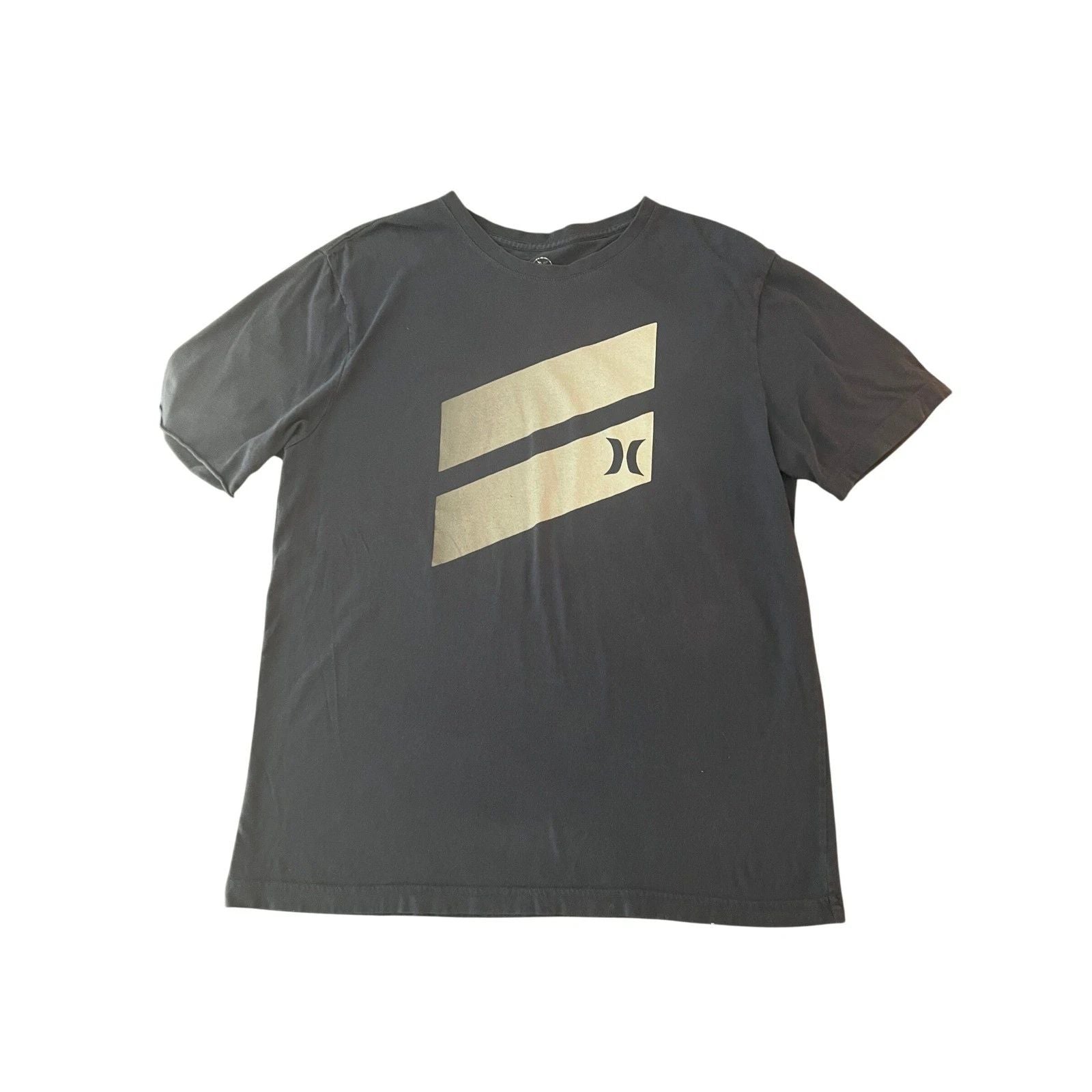 Hurley Mens Graphic T-Shirt Large Blue Gold Stripe Short Sleeve Surf Tee (0993)