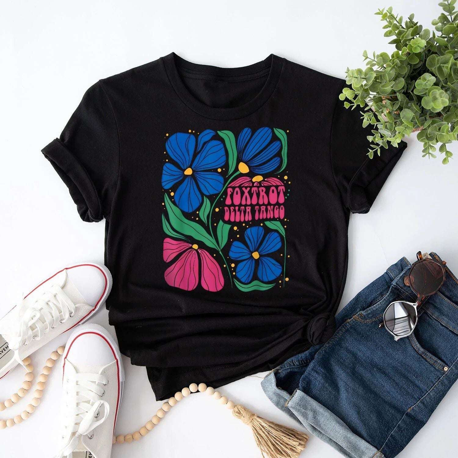 Vintage Foxtrots Deltas Tangos Flower Boho T-Shirt For Men Women
