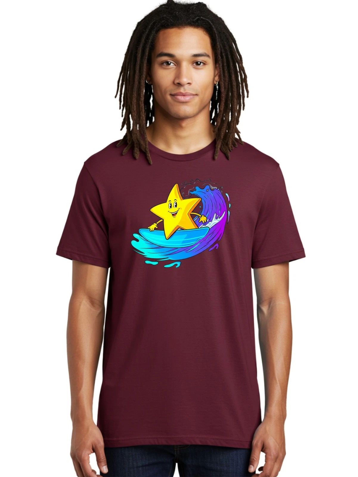 Star-Surfing-1 Mens Graphic Tee,100% Cotton,Casual Summer Wear