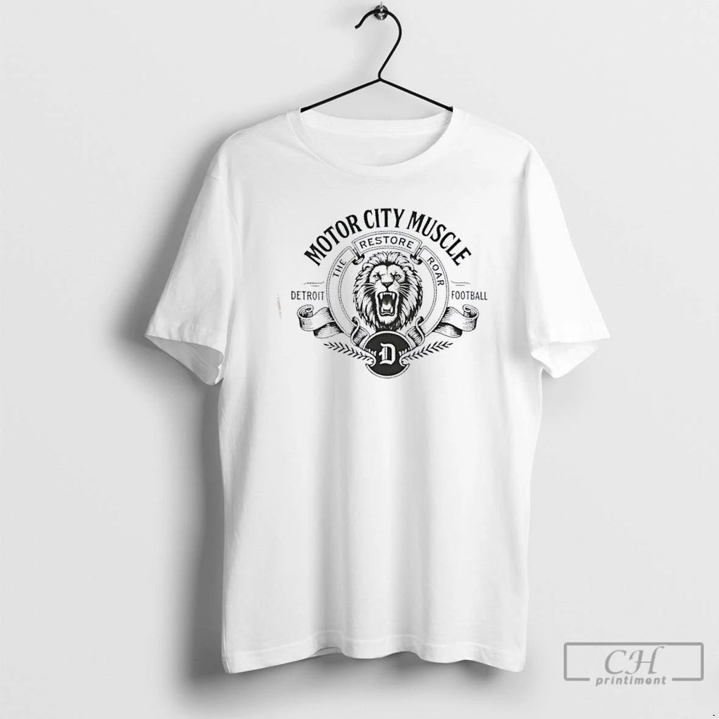 Classic Motor City Muscle Detroit Lions Football T Shirts