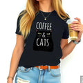 Black Cat Coffee T-Shirt for Cat Lovers - Cute Cartoon