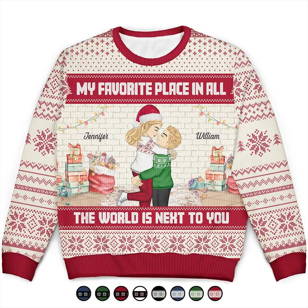 Christmas Couple My Favorite Place In The World - Personalized Unisex Ugly Sweater