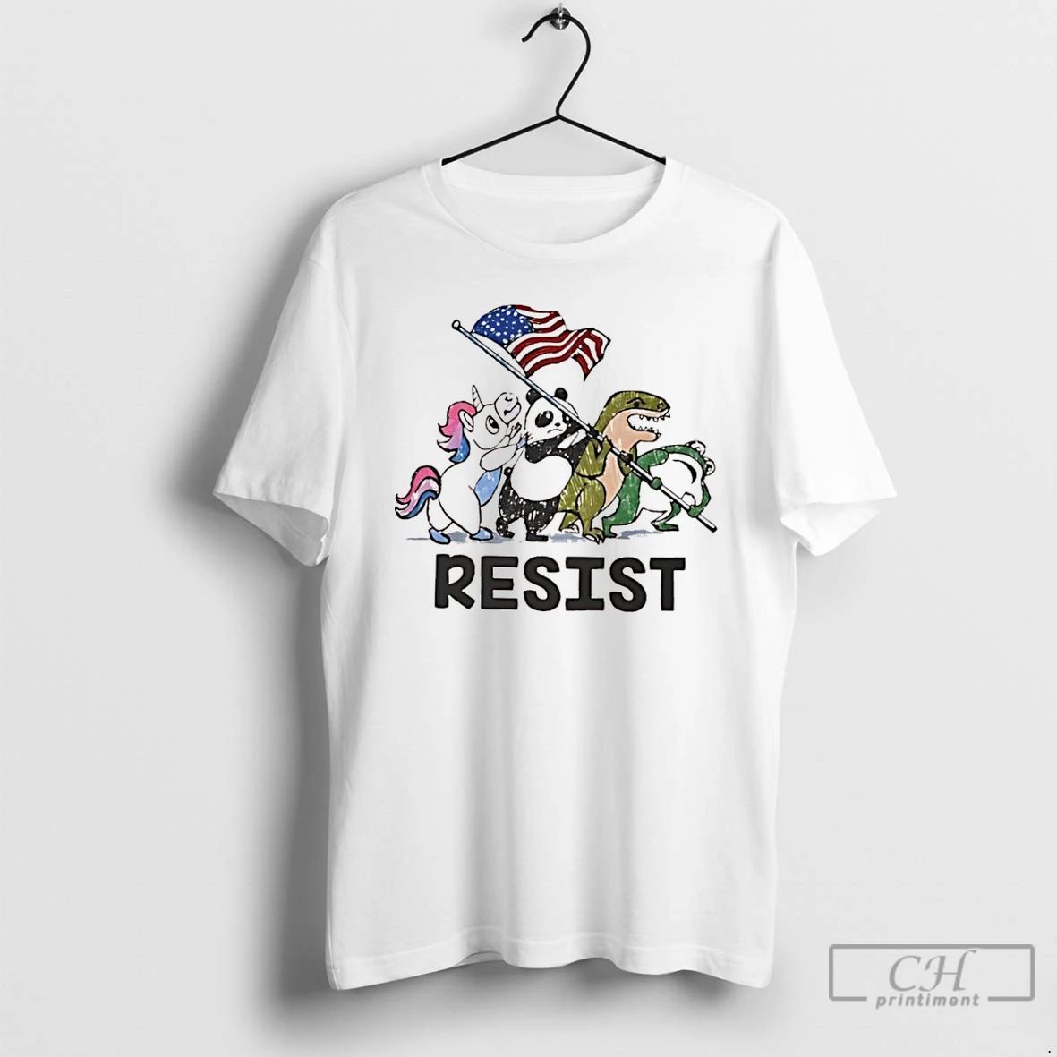 Classic Resist American Flag Unicorn Panda Alligator Frog T Shirts