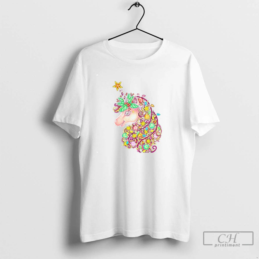 Classic Colorful Lights Unicorn Christmas Magic Hair T Shirts