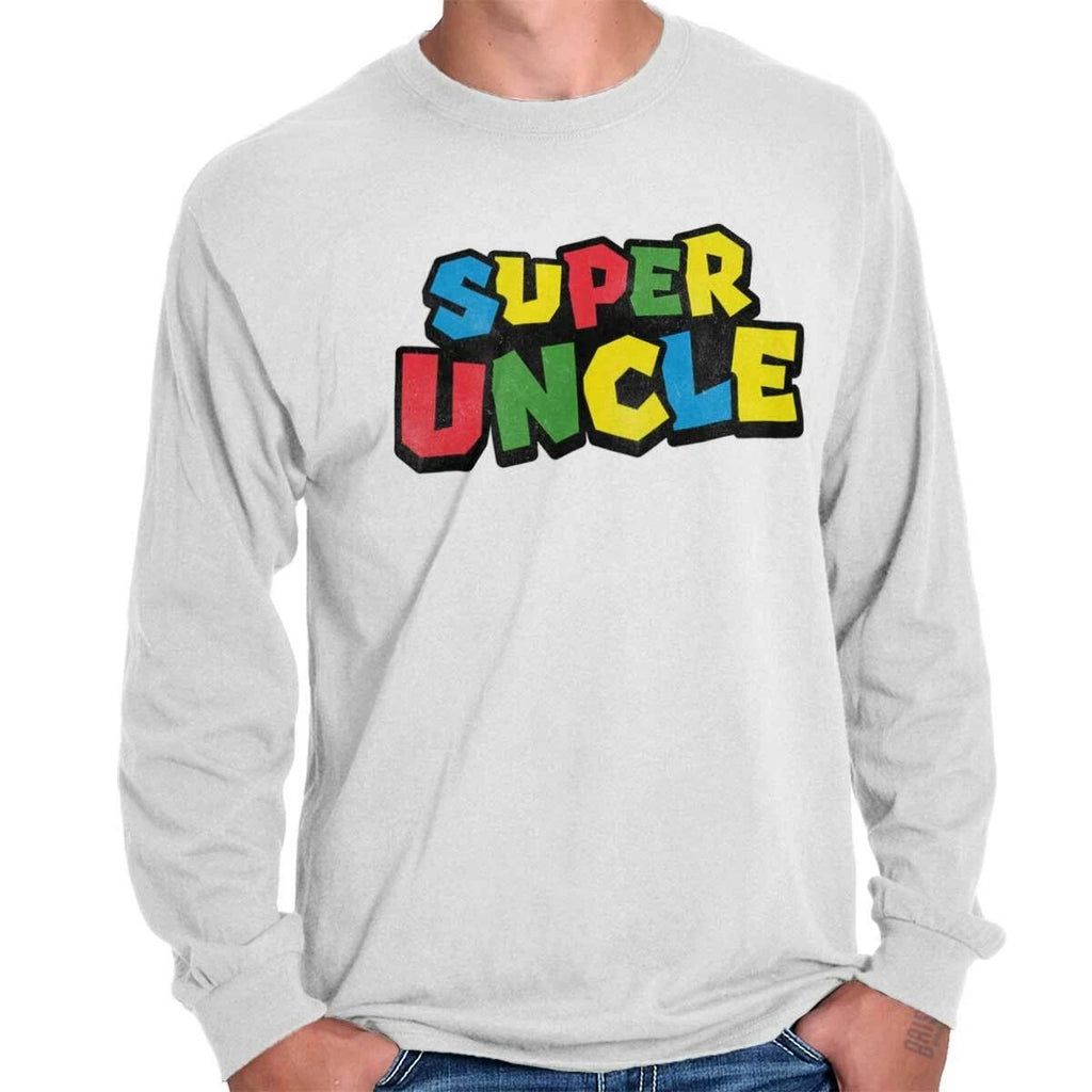 Super Uncle Video Gamer Pun Family Humor Long Sleeve T Shirts Tees For Men