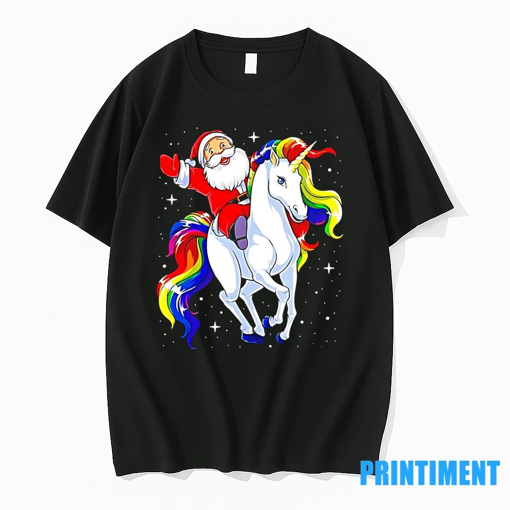 Santa Riding Rainbow Unicorn Galaxy Christmas Tshirts Sweater