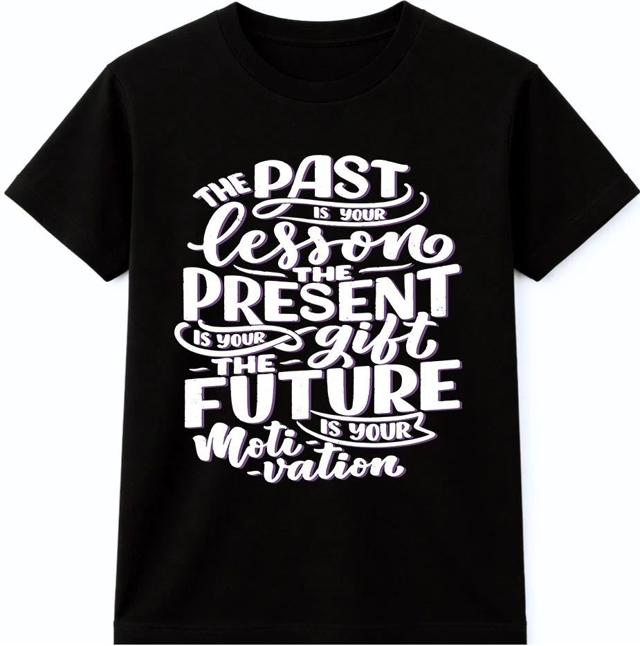 Inspirational Quote TShirt Past Is Your Lesson Present Is Your Gift Motivational