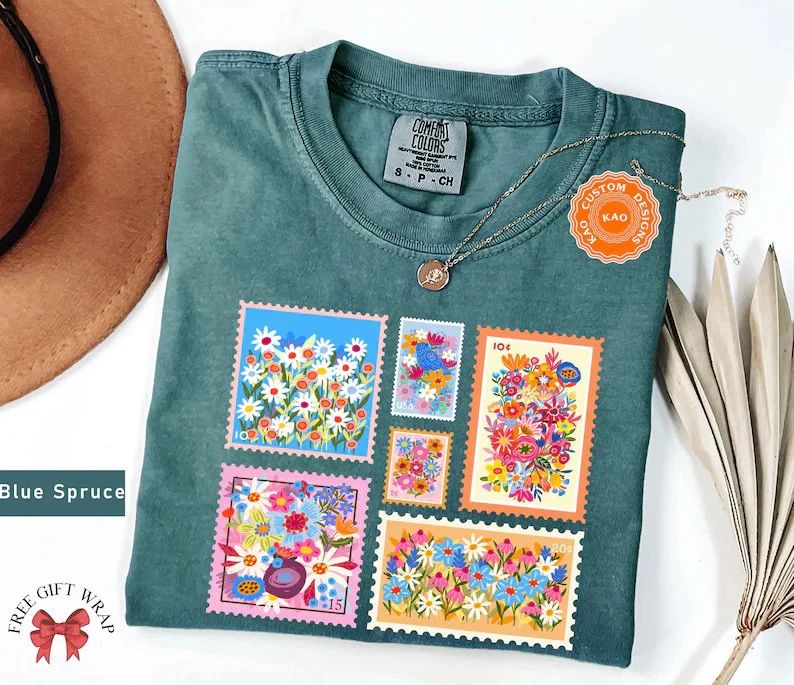 Floral Stamp Comfort Tee Boho Style Shirt Nature Lover