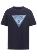 GUESS Navy Blue Triangle Patch T-Shirt Organic Cotton Lightweight Regular Fit S