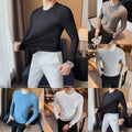 Mens Casual Long Sleeve Round Neck Tee Slim Fit Solid Color Shirt for Everyday