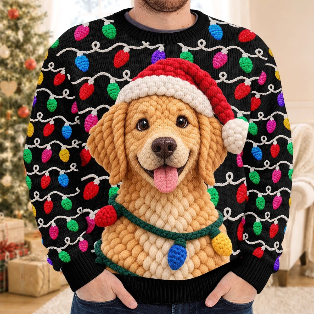 Custom Photo Crochet Pet Christmas Gifts For Dog And Cat Lovers - Personalized Ugly Sweatshirt