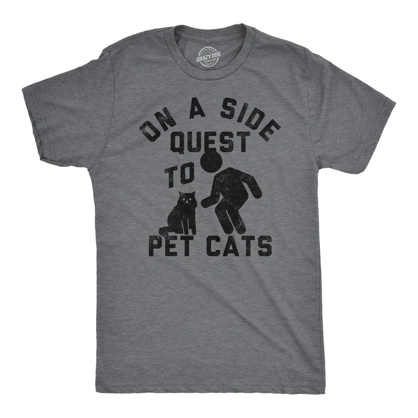 Mens Funny T Shirts On A Side Quest to Pet Cats Sarcastic Kitten Graphic Tee for