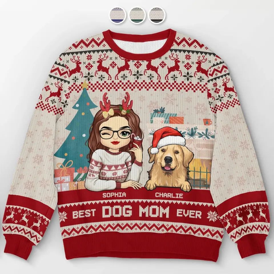 Best Fur Mom Ever - Dog & Cat Personalized Custom Ugly Sweatshirt - Unisex Wool Jumper - Christmas Gift For Mom, Dog Lovers