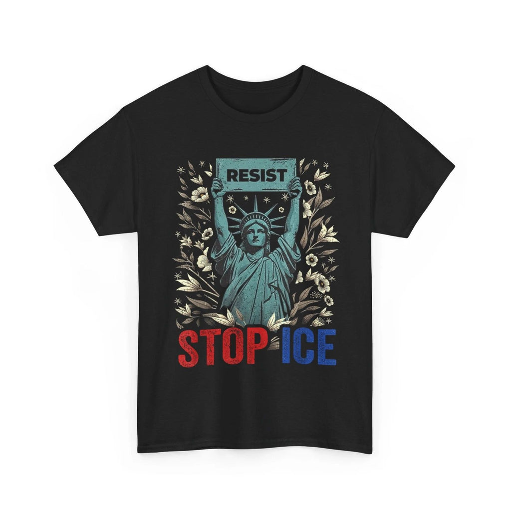 Stop ICE Funny Statue of Liberty Boho Floral Resist Retro T-Shirt