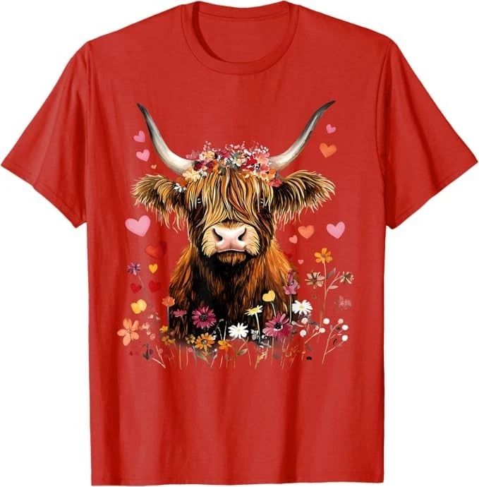 Scottish Highlander Cow Messy Bun Scottish Highland Cow T-Shirt