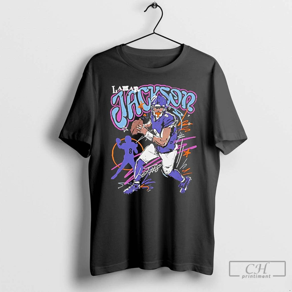Classic Lamar Jackson Scribble Baltimore Ravens T Shirts