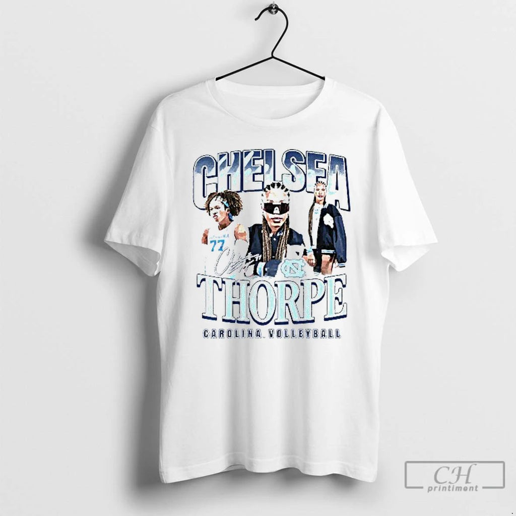 Classic Chelsea Thorpe North Carolina Tar Heels Womens Volleyball Graphic Mens White Tee T Shirts