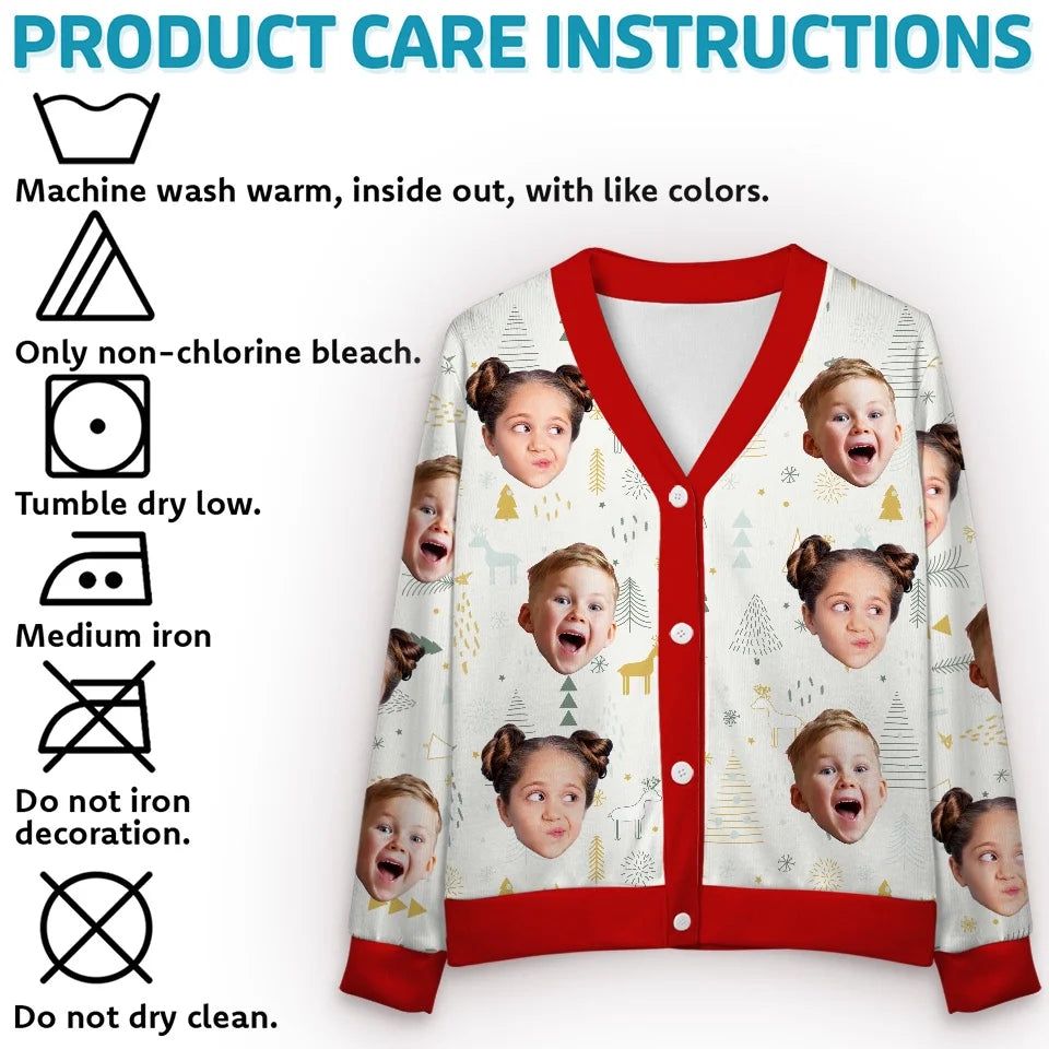Custom Photo Christmas Adds To The Warmth Of Family Love - Family Personalized Custom Ugly Christmas Cardigan - Christmas Gift For Family