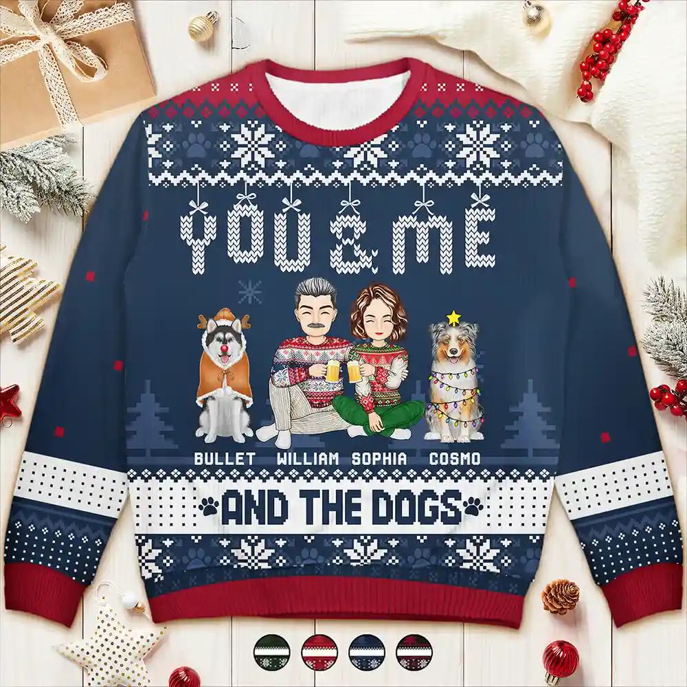 Couple You & Me And The Dogs - Personalized Unisex Ugly Sweater