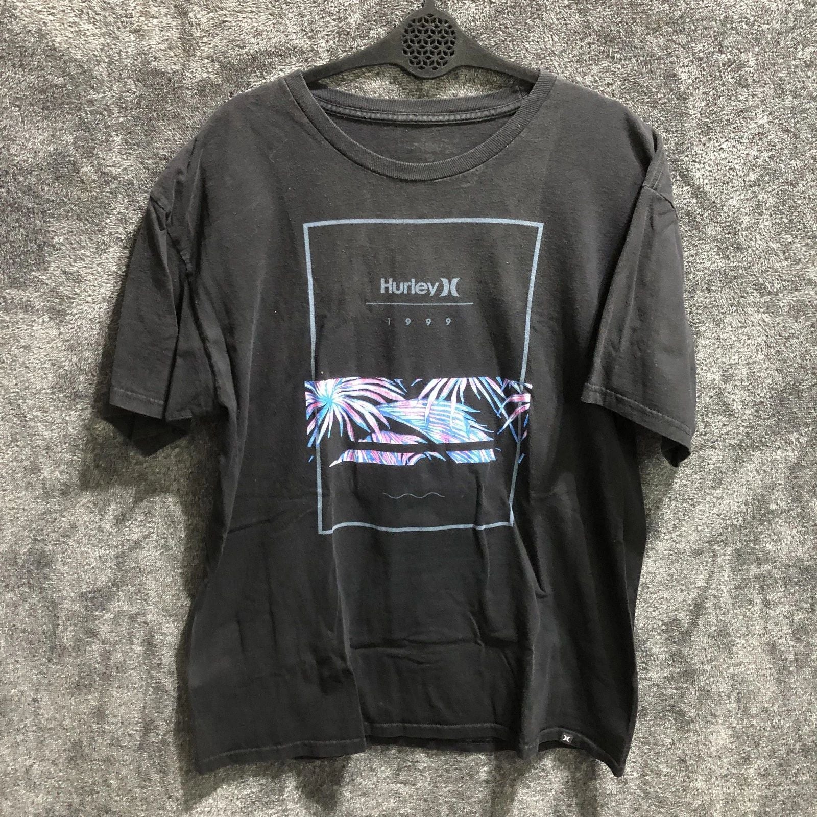 Hurley Shirt Mens Small Black 1999 Palm Tree Graphic Surf Skate Tee