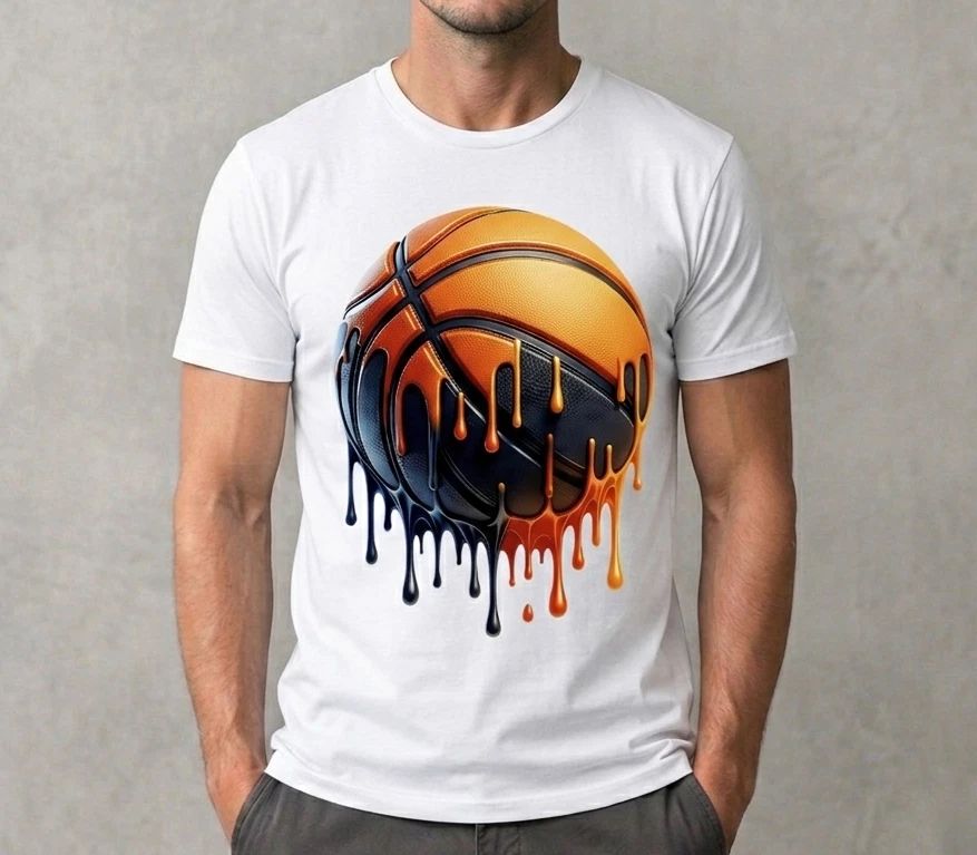 Melting Basketball Graphic T-Shirt – Urban Streetwear Dripping Sports Tee