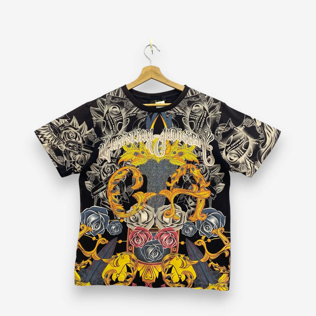 Vintage Y2K AOP Christian Audigier T-Shirt Ed Hardy Tatoo Crewneck Tee Size M