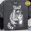 Retro Raccoon Drinking Iced Coffee Aesthetic Comfort Tee