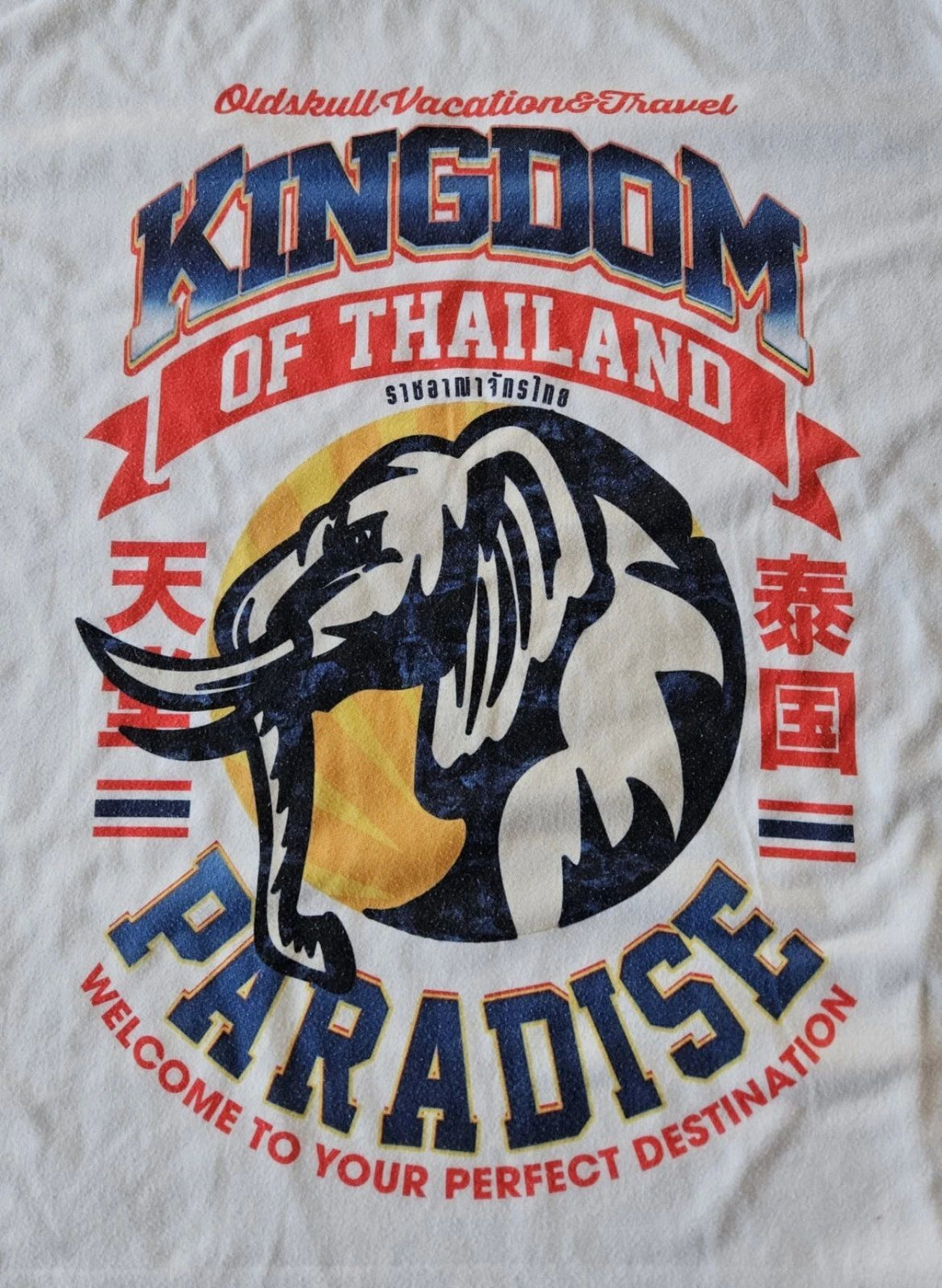 Old Skull Vacation Travel Kingdom of Thailand Paradise T-Shirt, White, Size XL