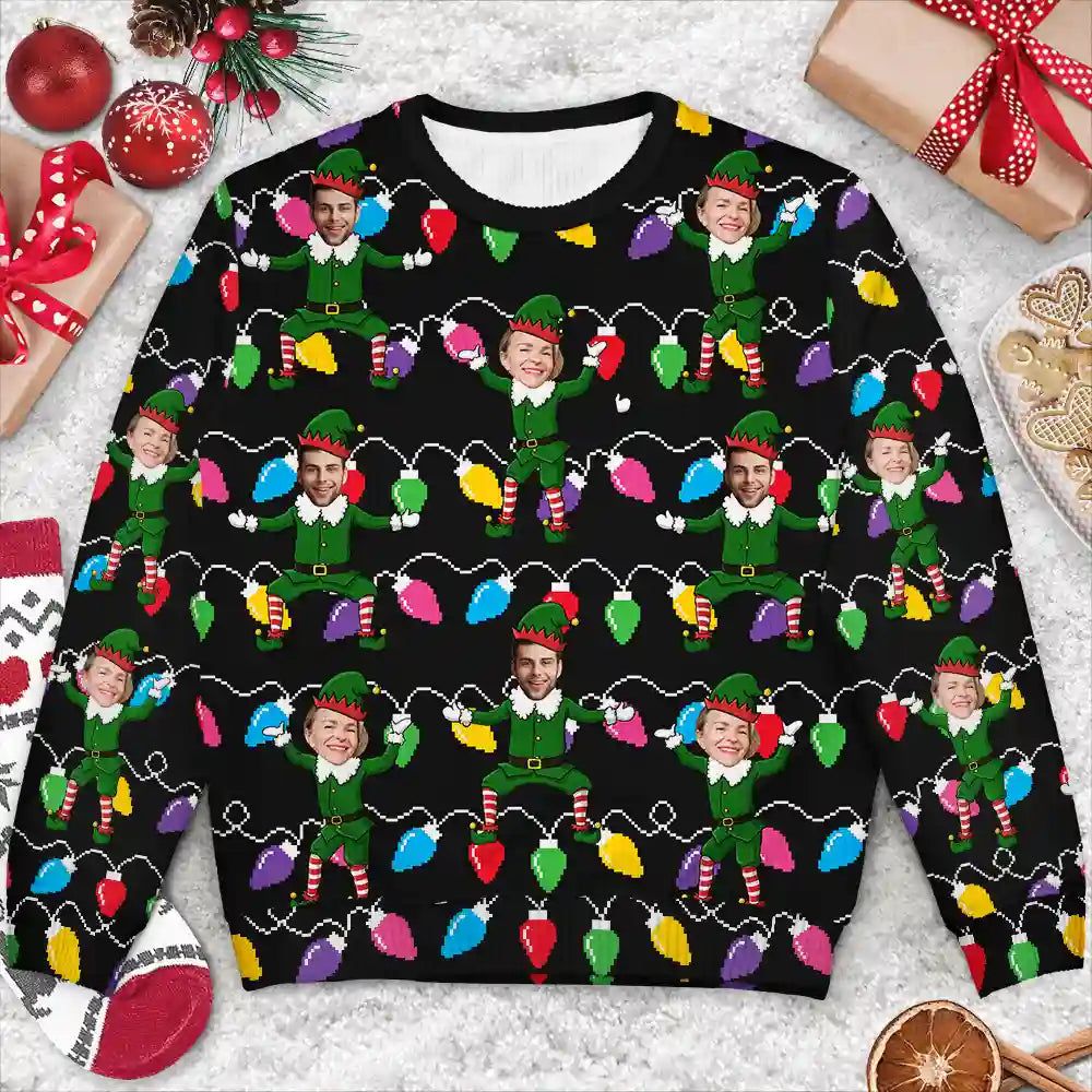 Custom Photo Christmas Family Elves - Personalized Unisex Ugly Sweater