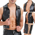 Stylish Men Side Tie Tank Vest in Black Imitation Leather for Summer Wear