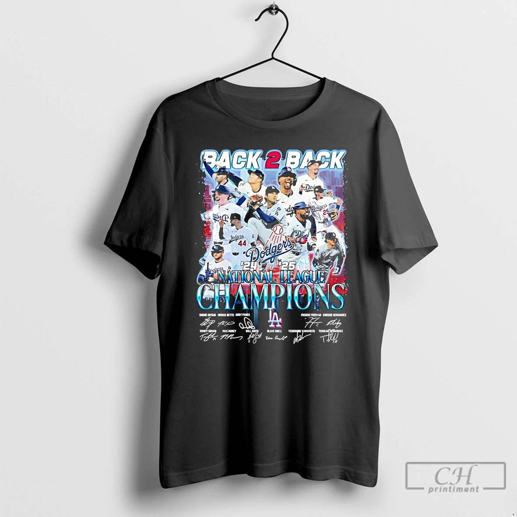 Classic Los Angeles Dodgers Back 2 Back National League Champions Team Players T Shirts