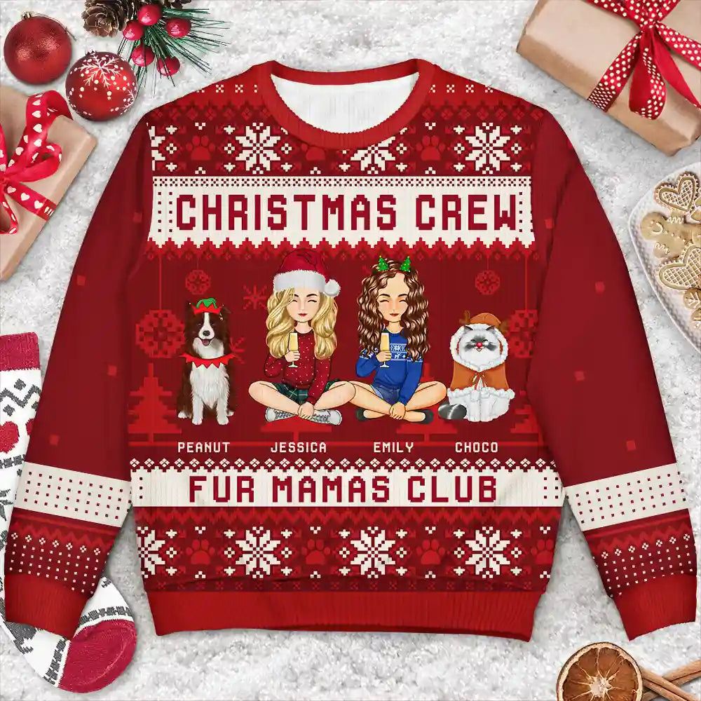 Christmas Crew Family With Dog Cat - Personalized Unisex Ugly Sweater