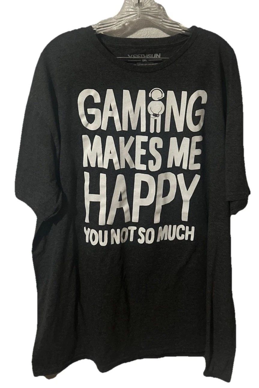 "Gaming Makes Me Happy, You Not So" Sz 2XL  Graphic Print T-shirt grey mens 1965